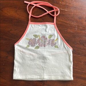 Floral Halter Top with Pink Trim